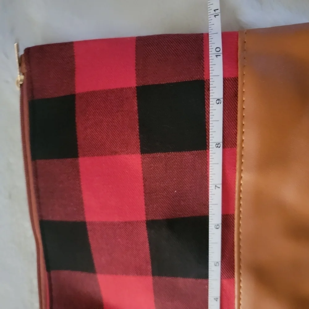Red and Black Plaid Clutch with Tan Accent